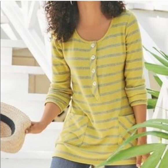 Soft Surroundings Yellow Striped Parker Tunic Sweater Small - Picture 1 of 8